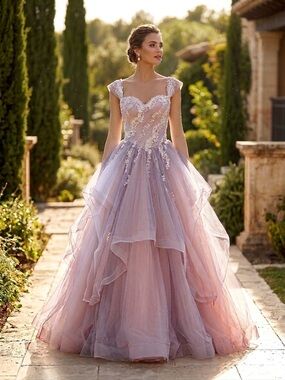 Lavender Beaded Tulle Ball Gown Dress